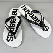 Havaianas Flip Flop Shoes Mens 8 Womens 9/10 White Black Logo Sandals Beach