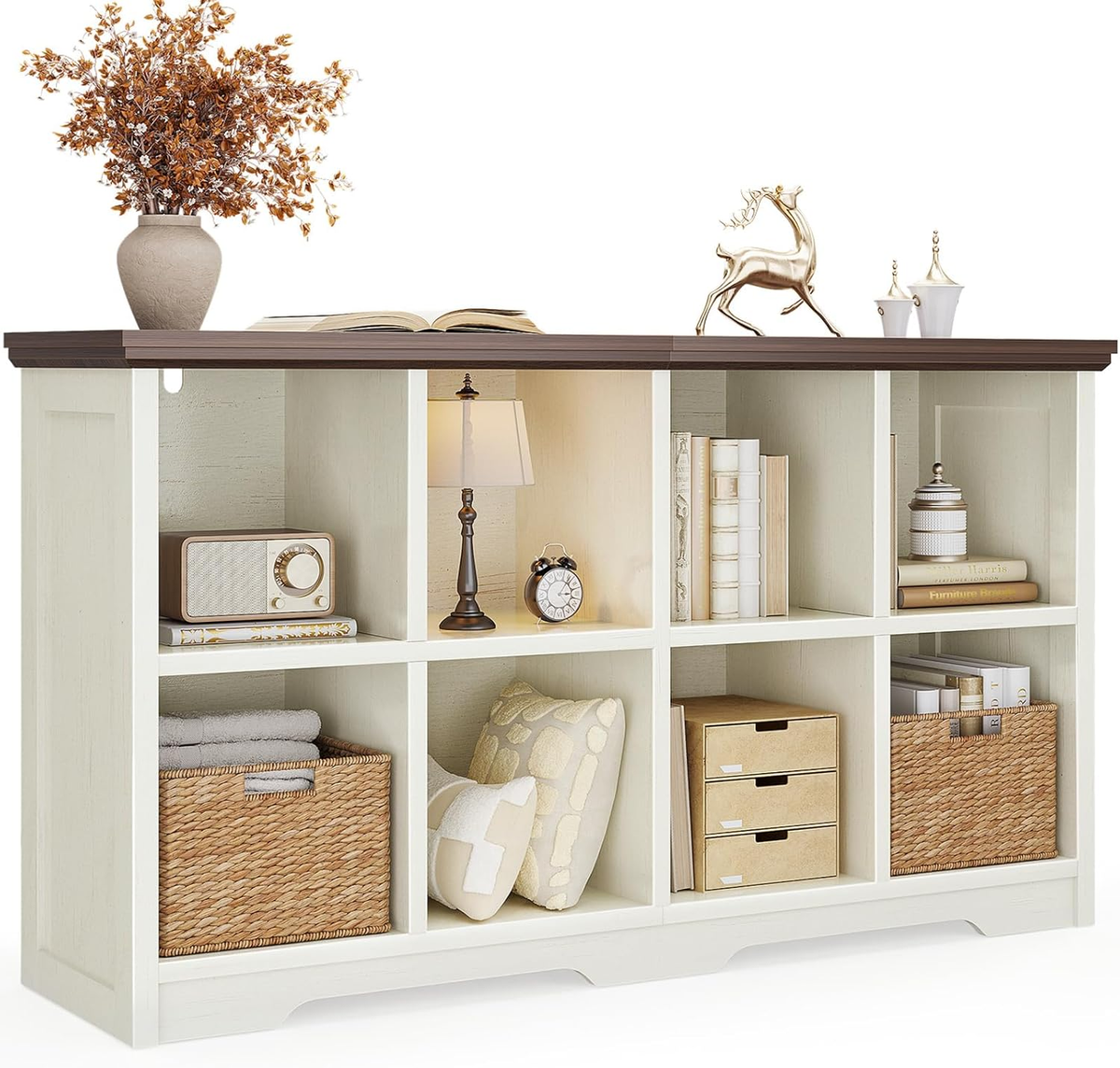 OffiGo 8 Cube Organizer Bookcase, Modern Farmhouse Open Shelf for