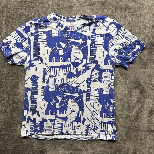 Nike Air Jordan Shirt Herren Medium Blau Kurzarm All Over Print Jumpman Logo