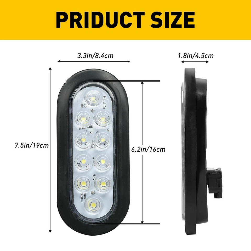 For Truck Trailer 6" oval 10-LED Amber/White/Red Light Side Marker Turn Signal — 第 2/4 张图片
