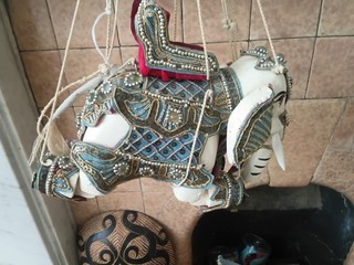 LOVELY WOODEN ELEPHANT STRING PUPPET WITH HANDMADE DECORATED SADDLE AND SEAT