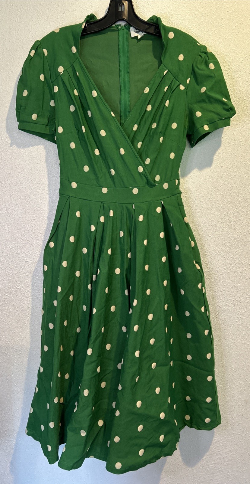 UNIQUE VINTAGE Retro Green Polka Dot Pin-Up Maxi Dress 6-8 Flare