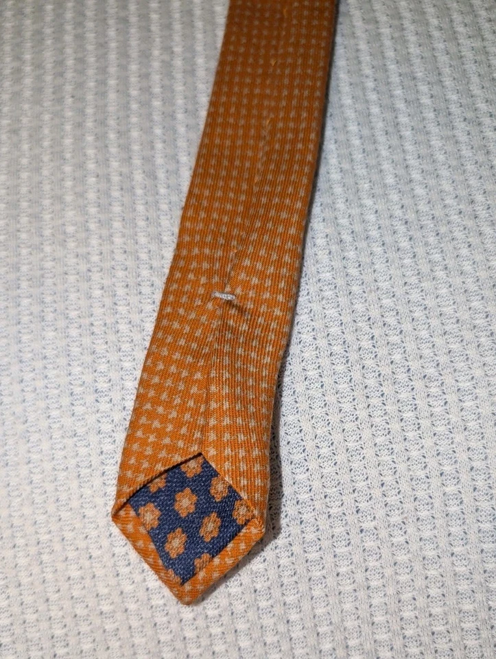 Gierre Milano Tie 100% WOOL LANA NECKTIE MADE ITALY - Orange And White, Slim - Image 3 of 4