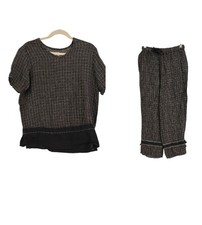 Flax Gray Black Print 100 Linen Top Pants Set Size P 4-6 