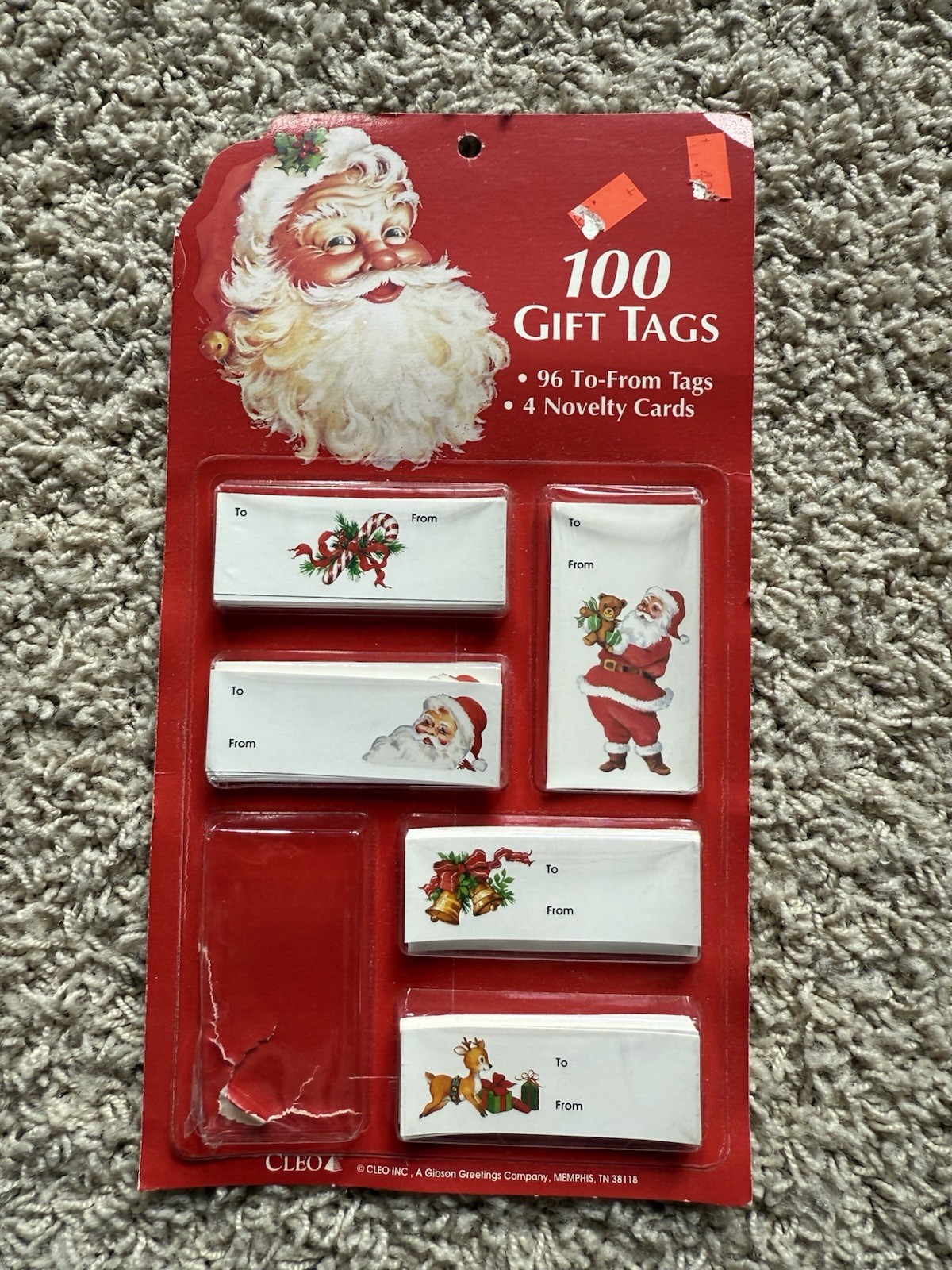 Vintage CLEO 100 Christmas Gift Tags – Santa, Reindeer, Candy Canes – Open Pack