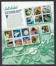 US Scott# 3191 2000 33c Pane of 15 Celebrate the Century 1990's w/Insert MNH VF