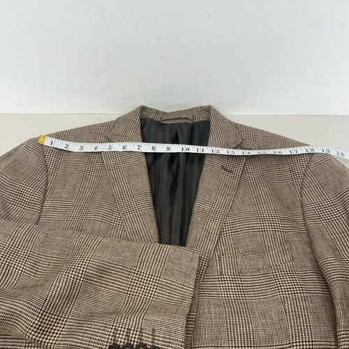Marks & Spencer Nova Fides Blazer Mens 42R Brown Check 100% Flax Linen Jacket - Picture 12 of 16