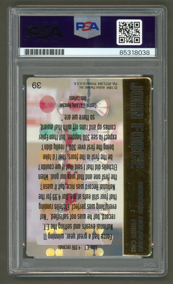 John Force Signed 1994 Action Packed Card #39 (PSA) NHRA Funny Car Racing - Image 2 of 2