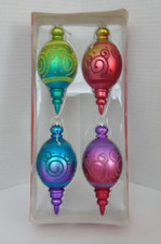 Disney Set of 4 Ornaments  Jewel Tone Finials w/ Mickey Design  Shatterproof