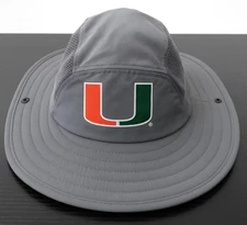 Adidas Miami Hurricanes Safari / Boonie Hat Gray Snap Brim Mesh Vented Unisex