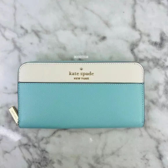 Kate Spade Staci Large Continental Wallet Saffiano Leather Poolside Blue  Multi