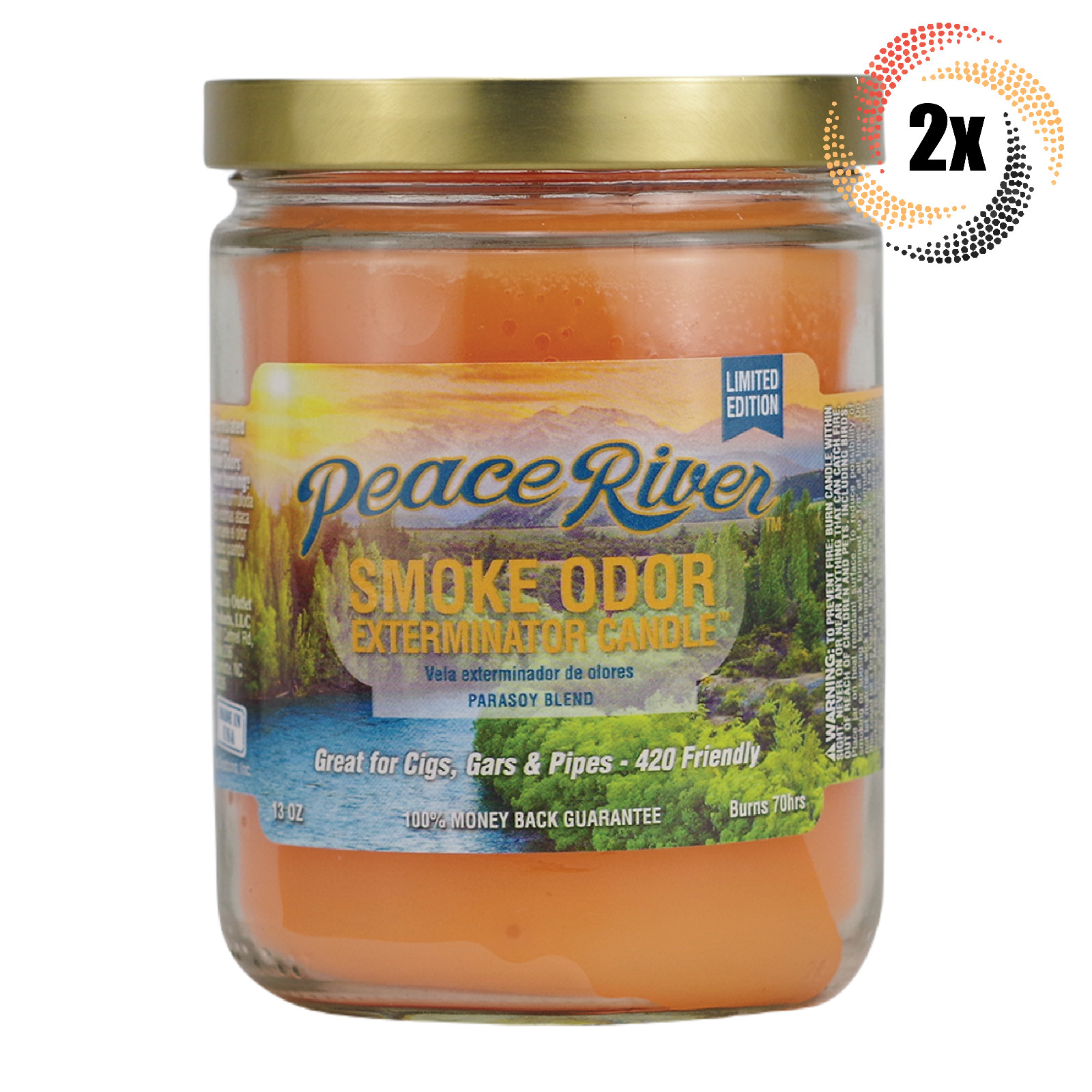 2 баночки Свечи для уничтожения запаха дыма Peace River Smoke Exterminator | 13 унций |горят 70 часов