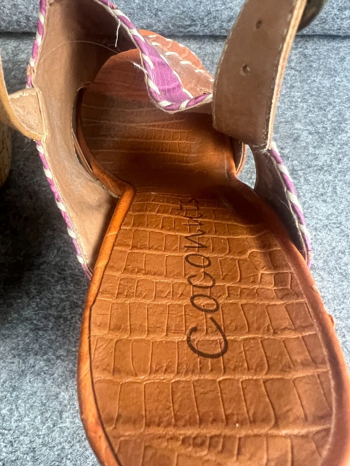 Coconuts Venice Heels Women's 8 Patchwork Leather Open Toe Block Cork - Image 4 of 4