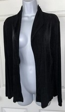 CHICOS TRAVELERS Sz 1 MEDIUM Black Slinky Open Front Cardigan Collared EUC