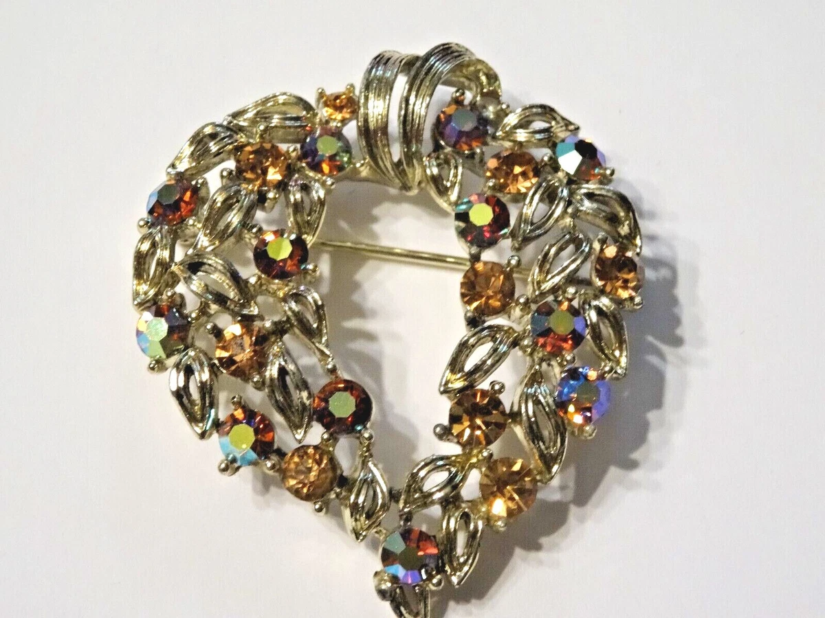 USNER BROOCH VINTAGE USNER WREATH FLOWER WITH RHINESTONES BROOCH