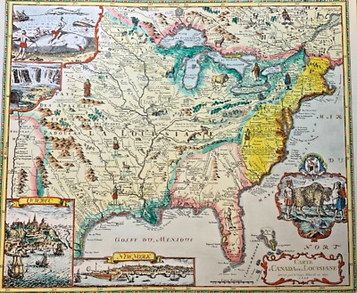 Hand Colored Litho of 1695 Map of Canada and Louisiana Drawn Up by Albarel Sieur