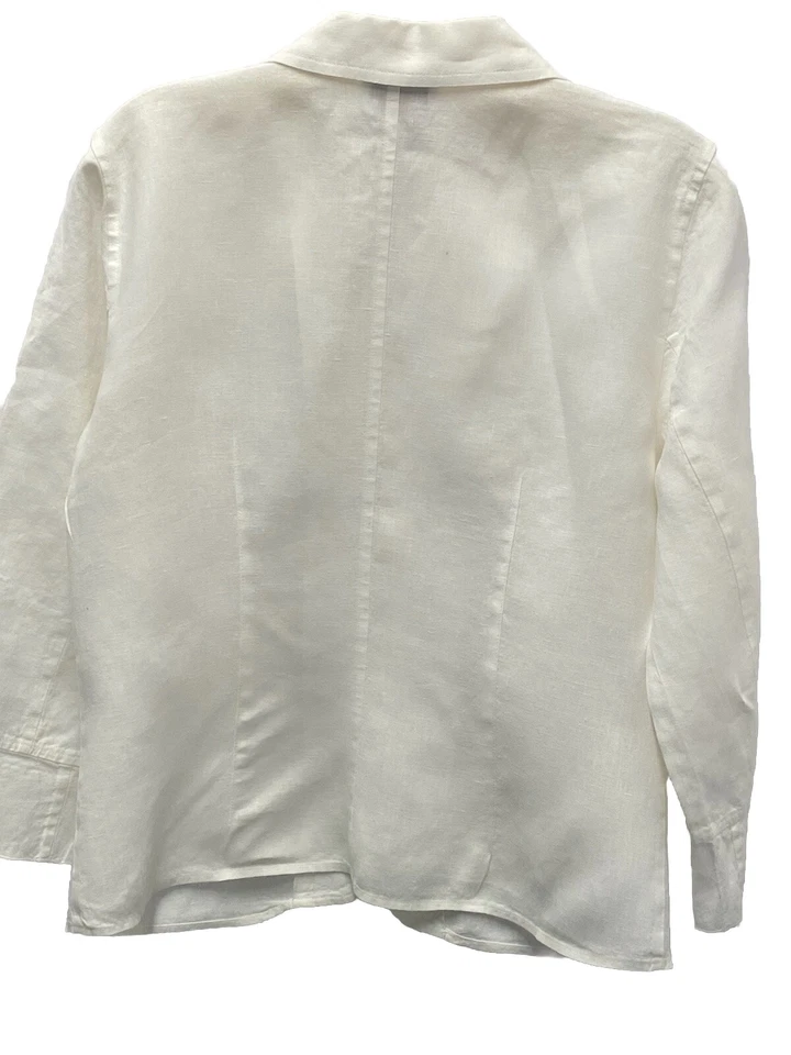 Blusa/chaqueta Talbots Irlandesa Lino Talla 10 Blanca Bolsillos Manga Volantes Foto 4 de 4