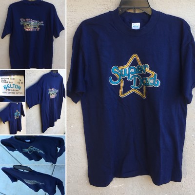Vintage Super Dad 70s Iron On Sparkle Rainbow Graphics TShirt Belton L 1970s