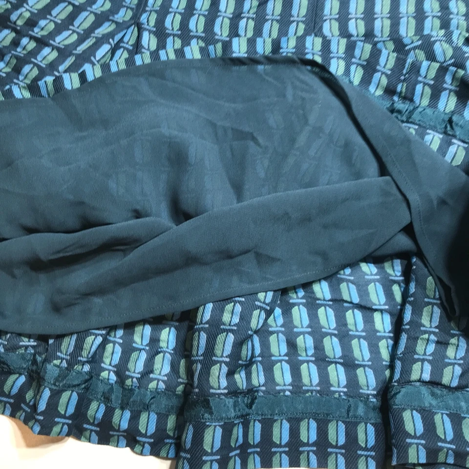 Tory Burch Blue Geometric Pattern Pleated Hem A-Line Wool Silk Blend Size 4 - Image 4 of 4