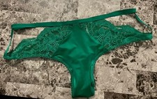 NWT VICTORIA'S SECRET XL GREEN SATIN SMOOTH LACE CUTOUT STRAPPY CHEEKY PANTIES