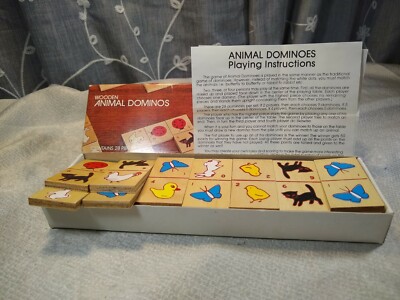 Vintage 1985 Wooden Animal Dominos Game 28 Pieces - Complete w