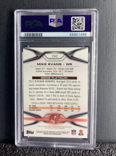 2014 PSA Mintš„Rookie Orange Refractor MIKE EVANS RC Topps PLATINUM #150 Graded - Picture 2 of 2