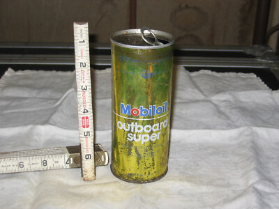 VINTAGE MOBILOIL OUTBOARD SUPER 16 oz OIL CAN  (circa 1950/60s ) EMPTY! Loc T 1