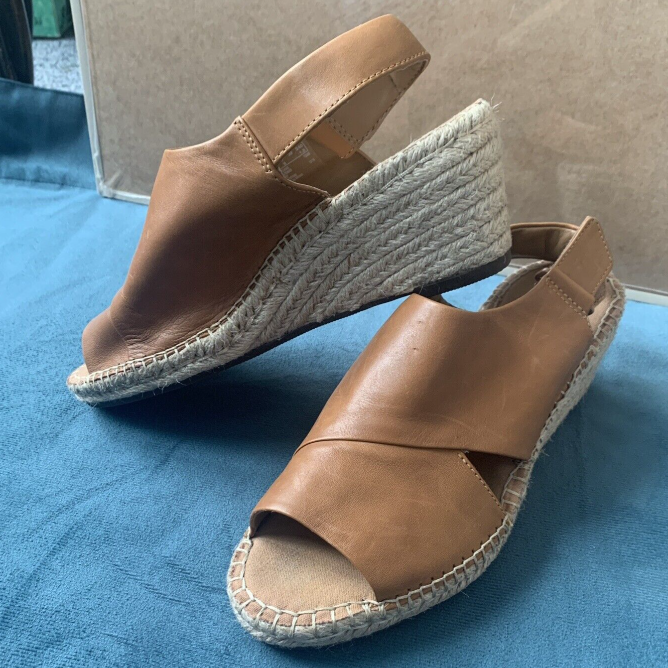 Clarks Super Comfy Tan Wedges Open Toe Shoes Leather Sandals 8 Size | eBay