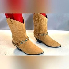 Dingo Tan Suede Concho Stone Harness Western Cowboy Cowgirl Western Boots Size 7