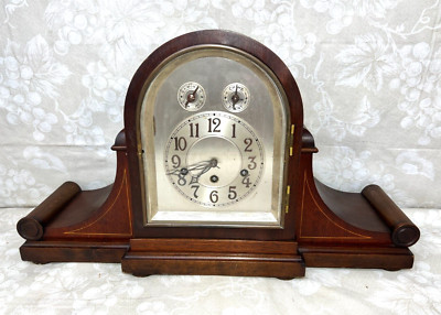 Antique Junghans 3 Wind Mantel Clock Westminster Chimes Rounded Top Case Runs?