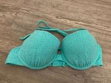 Hollister Bikini Oberteil Türkis Damen Blumen Größe L