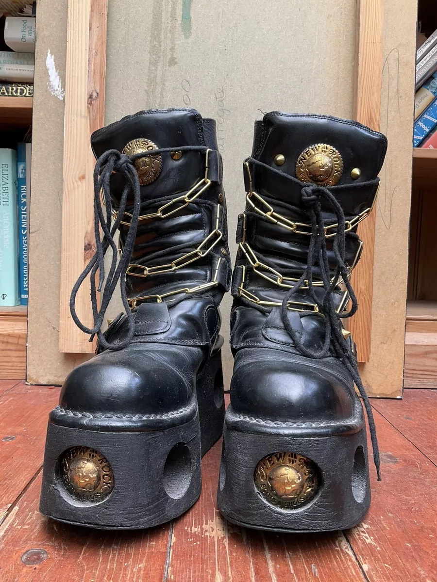 New Rock Vintage Neptune Platform Boots UK6 Customised Black And Gold