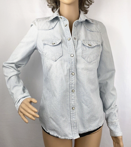Damen Jeansjacke Gap 1969 Nadelstreifen, hellblau/weiß, Größe XS