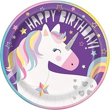 Purple Unicorn Round Dinner Plates - 9", 8 Ct.,Party Tableware Serveware
