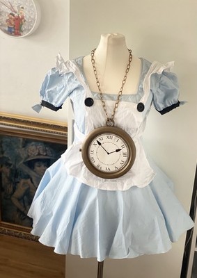 Alice im Wunderland Kostüm Damen M Baumwolle Tütü Party Disco Schürze Set Neu