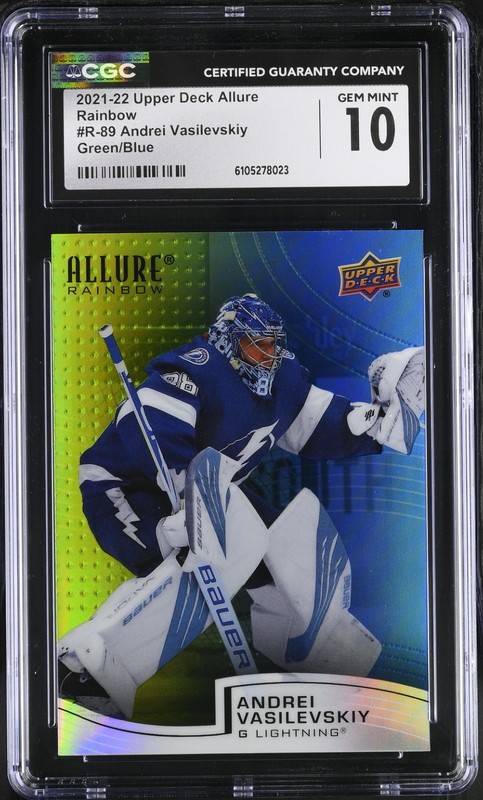 2021-22 Upper Deck Allure Rainbow Andrei Vasilevskiy Green/Blue #/299 CGC 10 Gem