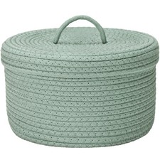 Round Storage Basket Woven Cotton Rope Basket Lid Green Home Organizer Bin