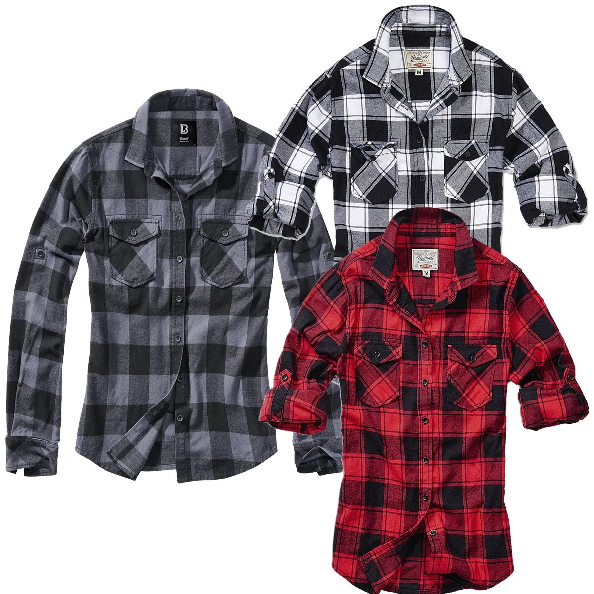 Camicia A Quadri In Flanella Brandit Per Donna – Cotone 100%, Maniche Lunghe Arrotolabili, Tasche Sul Petto - 2