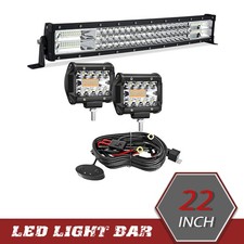 22" 306W Triple Row LED Light Bar Spot Flood Combo 2Pcs 4" Cubes Driving Lamp