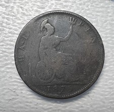 1875-H UK Great Britain British Half Penny, Queen Victoria Young Head Nice Grade