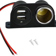 12V USB Cigarette Lighter Socket, Cigarette Lighter Splitter Dual USB Outlet, wi