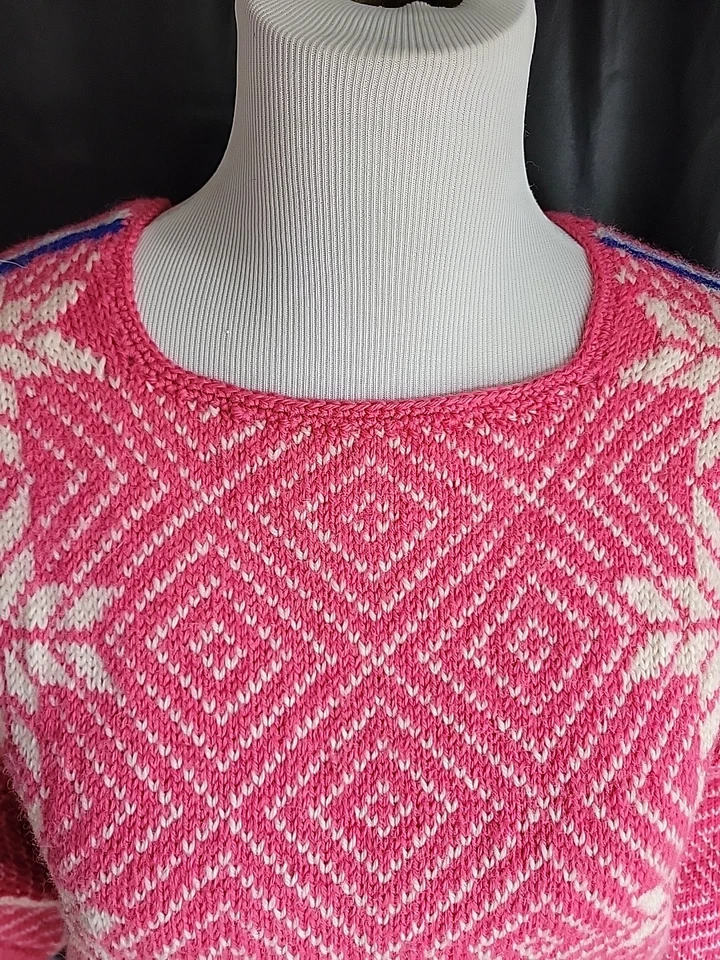 Suéter de Lana Rosa Vintage Blanco Copos de Nieve Azul Rayas Esquí Nieve Caminata Wm X-S/S Foto 3 de 4