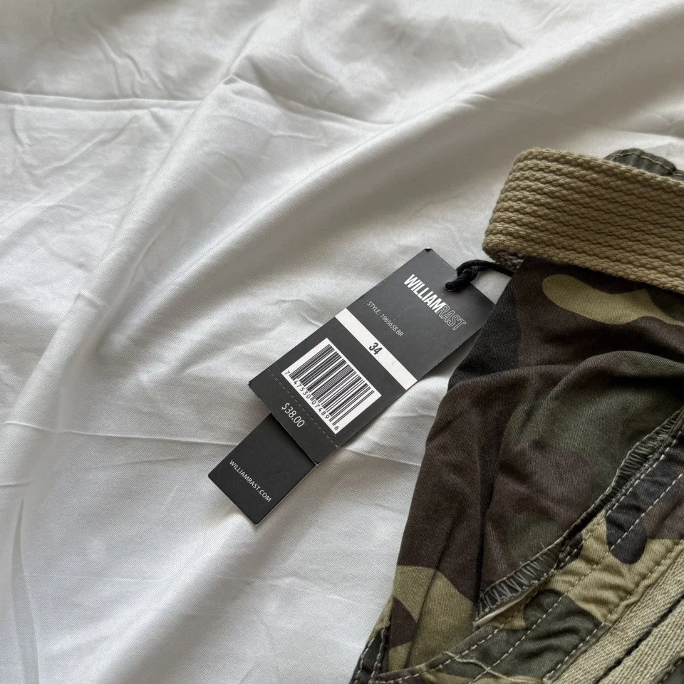 Pantalones Cortos Carga William Rast Para Hombre Camuflados con Cinturón - Talla 32 Nuevos Con Etiquetas / Militares Foto 4 de 4