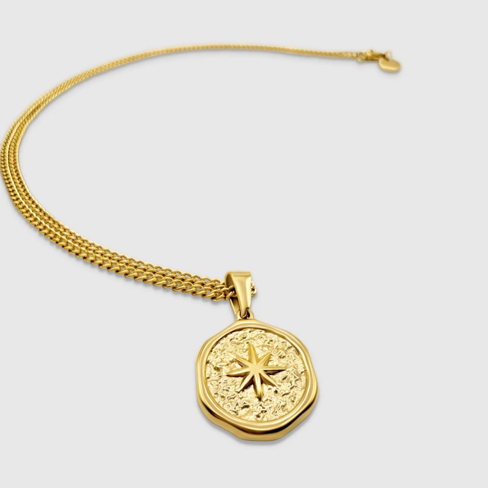18K Gold North Star Compass Necklace, Star Charm Pendant, Lucky Star Jewelry 20” - Image 2 of 4