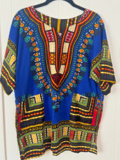 Vintage Style African Dashiki Shirt Cotton Tribal Boho Festival Unisex Sz Sm