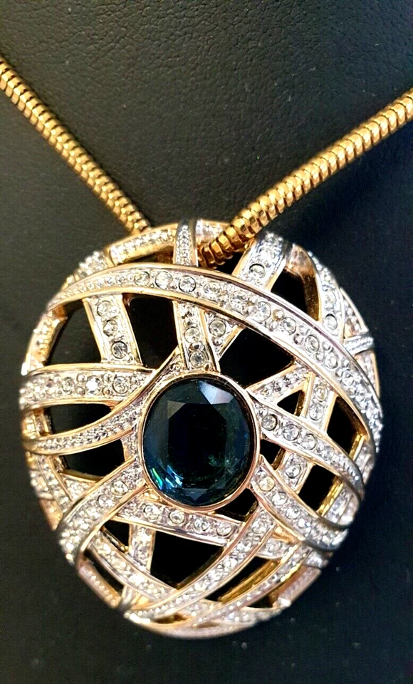 Großer ovaler Anhänger von Pierre Lang mit blauem und weißen Kristallen 45 x 39 - Bild 3 von 4