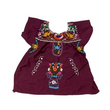 Girl's Infant Mexican Embroidered Burgundy Red Dress Floral 3months