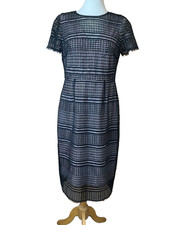 LK Bennett Maddox Geometric Lace Wedding Guest Occasion Dress Black Nude UK12NWT