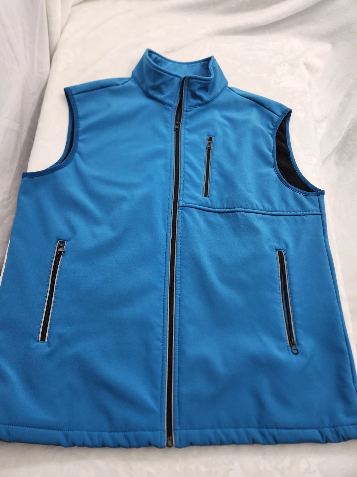 Vest Mens 2XL Blue Softshell Full Zip Sleeveless Outdoor Hiking Inner Pkt 4 Cell