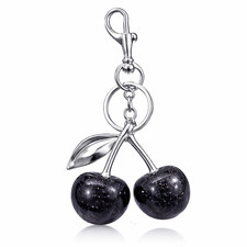 Crystal Cherry Keychain Handbag Pendant Charm for Women Bag Accessory Black